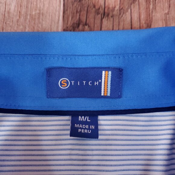 NWT Stitch Bowery Mens M/L Sebonac Blue SS Golf Polo Shirt Striped Performance - Picture 11 of 15